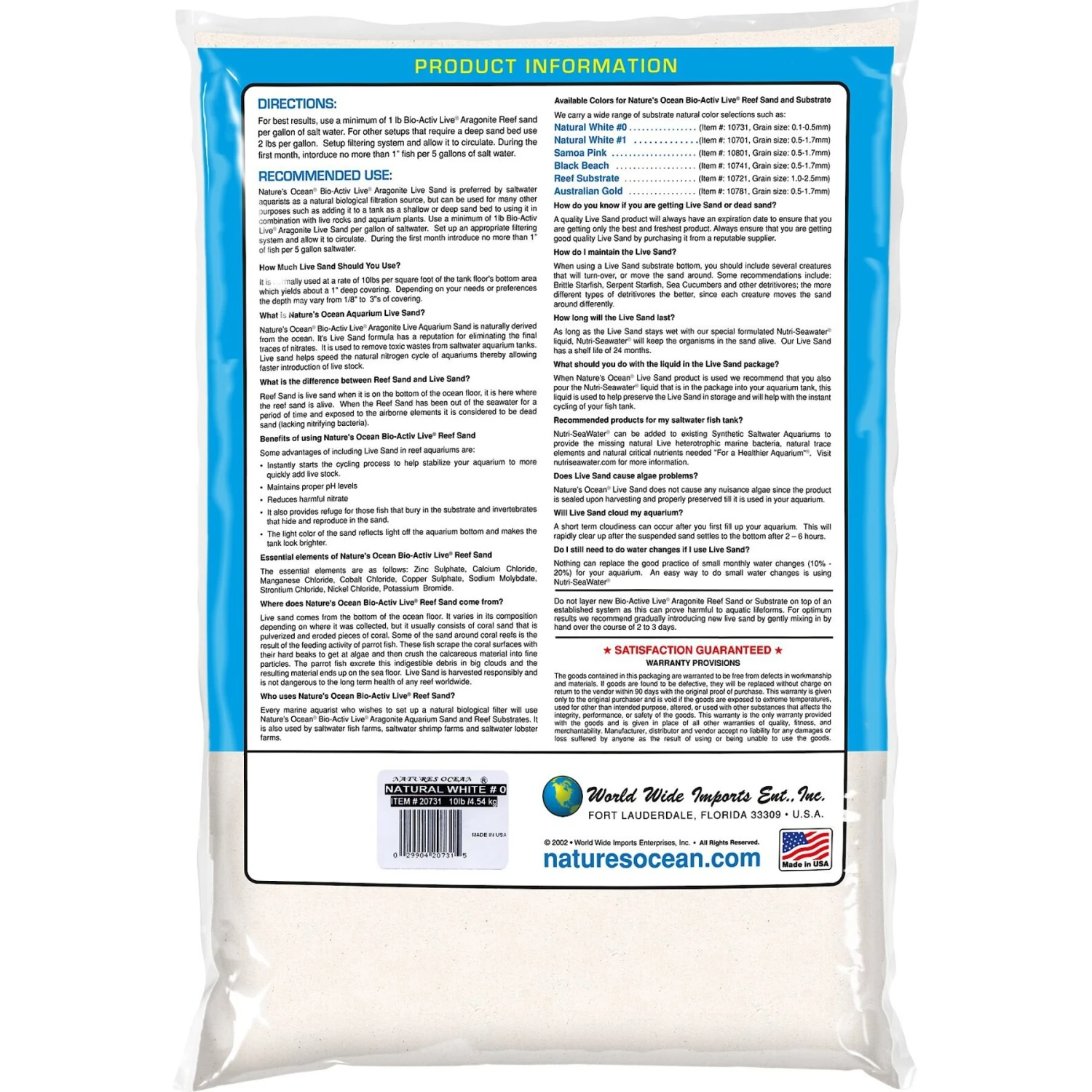 Nature's Ocean Bio-Activ Live Aragonite Saltwater Aquarium Sand, Natural White #0, 10-lb Bag 4 Nature's Ocean Bio-Activ Live Aragonite Saltwater Aquarium Sand, Natural White #0, 10-lb Bag - Image 2