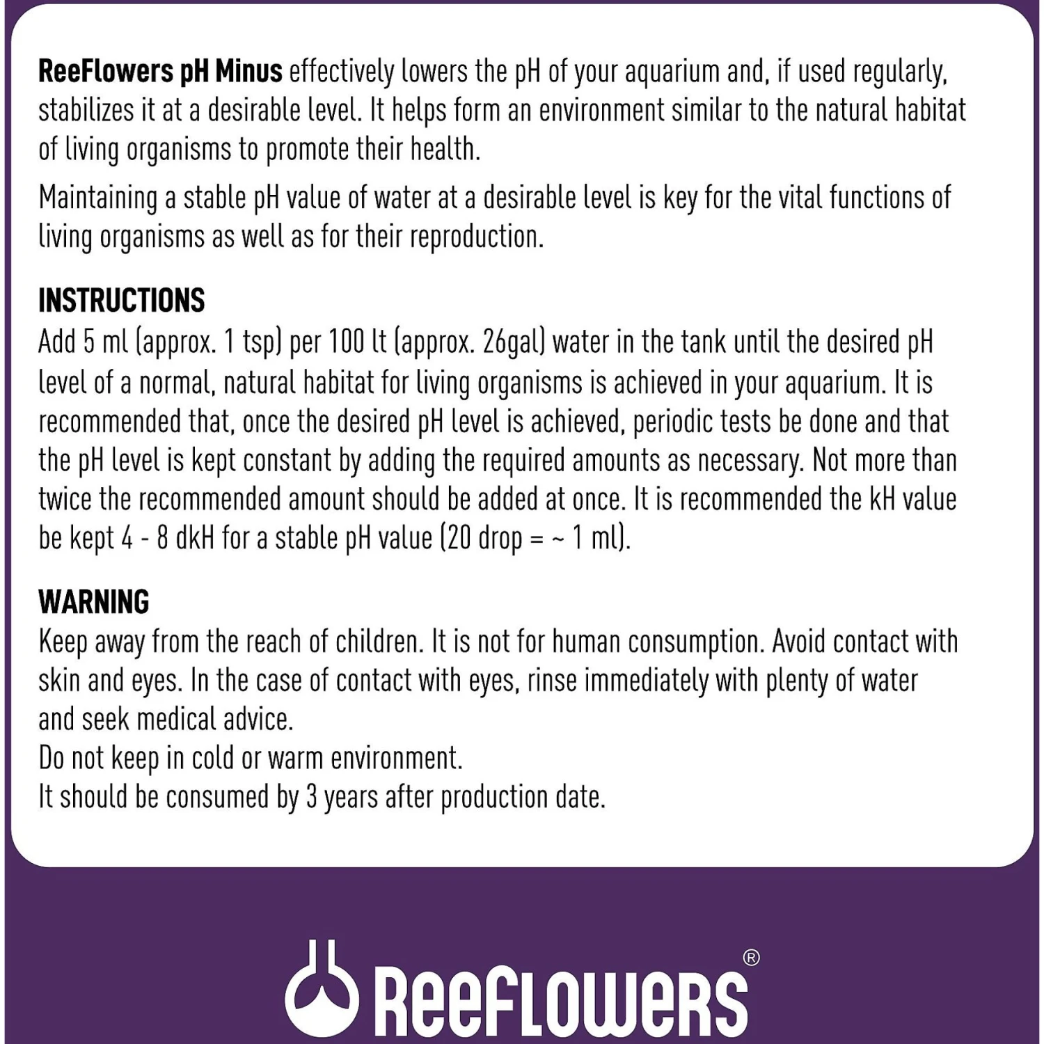 Reeflowers PH Minus Aquarium Water Treatment 5 Reeflowers PH Minus Aquarium Water Treatment - Image 3