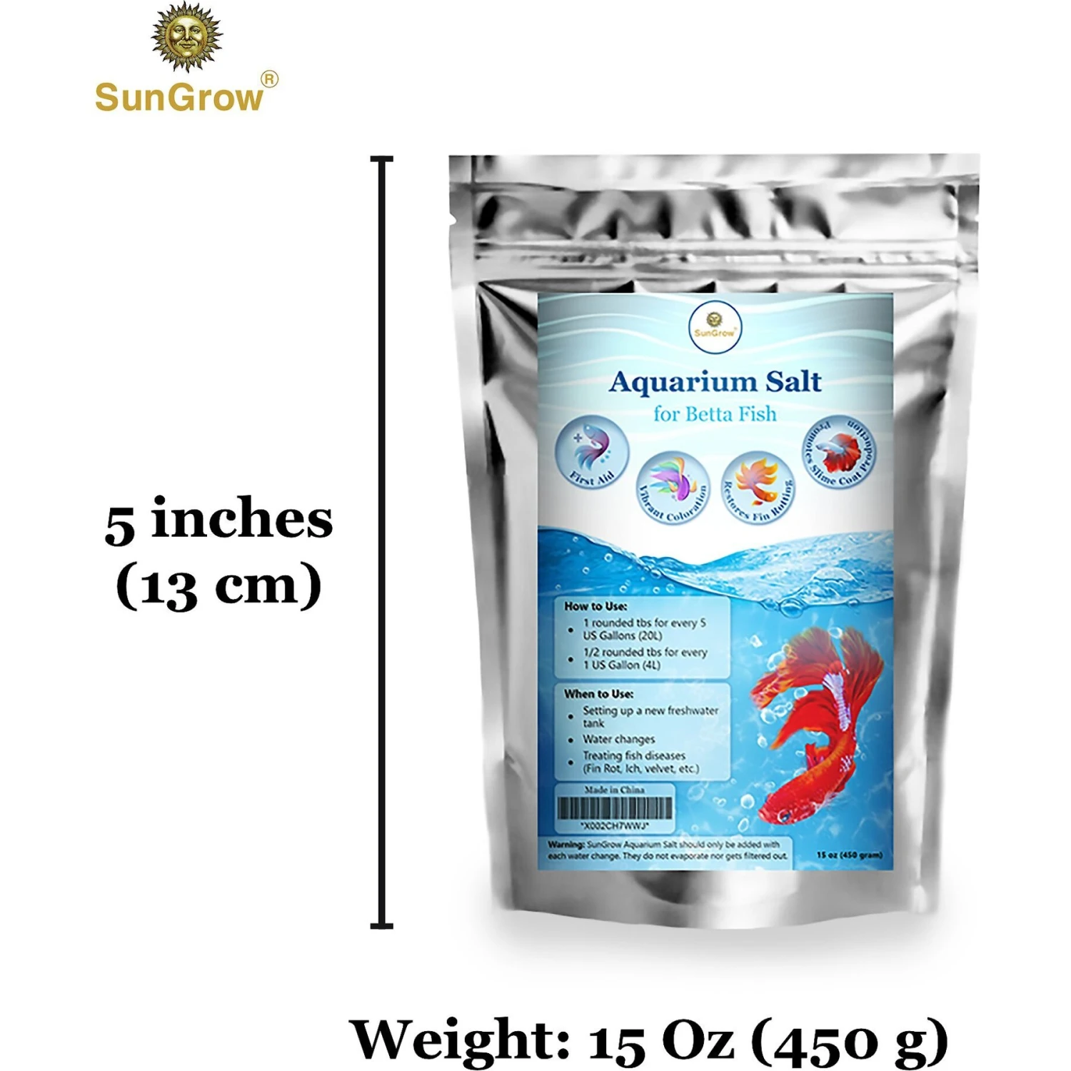 SunGrow Betta Fish Water Conditioner & Treatment Freshwater Fish Aquarium Salt, 16-oz Bag 5 SunGrow Betta Fish Water Conditioner & Treatment Freshwater Fish Aquarium Salt, 16-oz Bag - Image 3
