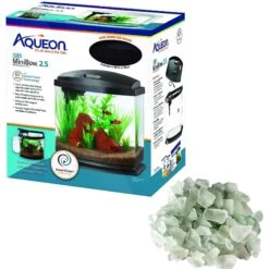 Aqueon LED MiniBow SmartClean Fish Aquarium Kit & Galapagos Aquarium Sea Glass, 4-lb Bag