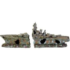 Underwater Treasures Battleship Ruins Fish Aquarium Ornament