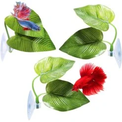 SunGrow African Dwarf Frog & Betta Bed Leaf Hammock With Suction Cups Fish Sleeping Pad Tank & Aquarium Plastic Plants, 3 Count
