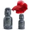 SunGrow Betta Fish Moai Easter Island Head Aquarium Ornament, 2-pack, 7-in & 5-in