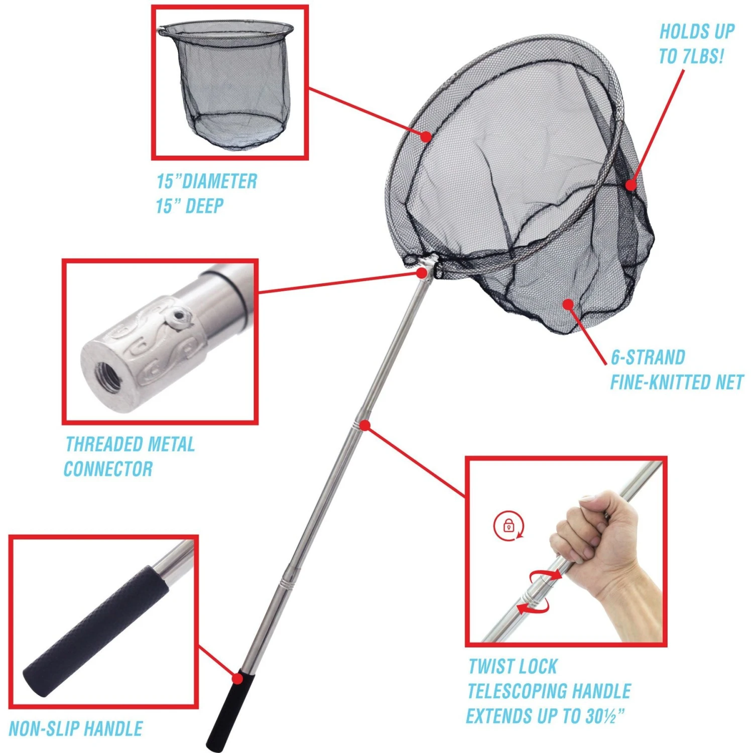 Cobalt Aquatics Telescoping Fish Pond Net, Metal, Large 4 Cobalt Aquatics Telescoping Fish Pond Net, Metal, Large - Image 2