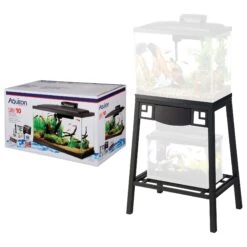 Aqueon Forge Metal Aquarium Stand, Black & Brown & Aqueon LED Fish Aquarium Starter Kit, 10-gal