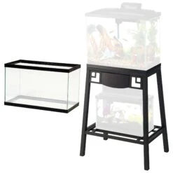 Aqueon Forge Metal Aquarium Stand, Black & Brown & Aqueon Standard Glass Rectangle Aquarium, 10-gal
