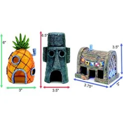 Penn-Plax Officially Licensed SpongeBob SquarePants Home Combo Fish Ornanment, Multicolor, 3 Count -Fish Products 875614 PT2. AC SS1800 V1686336688