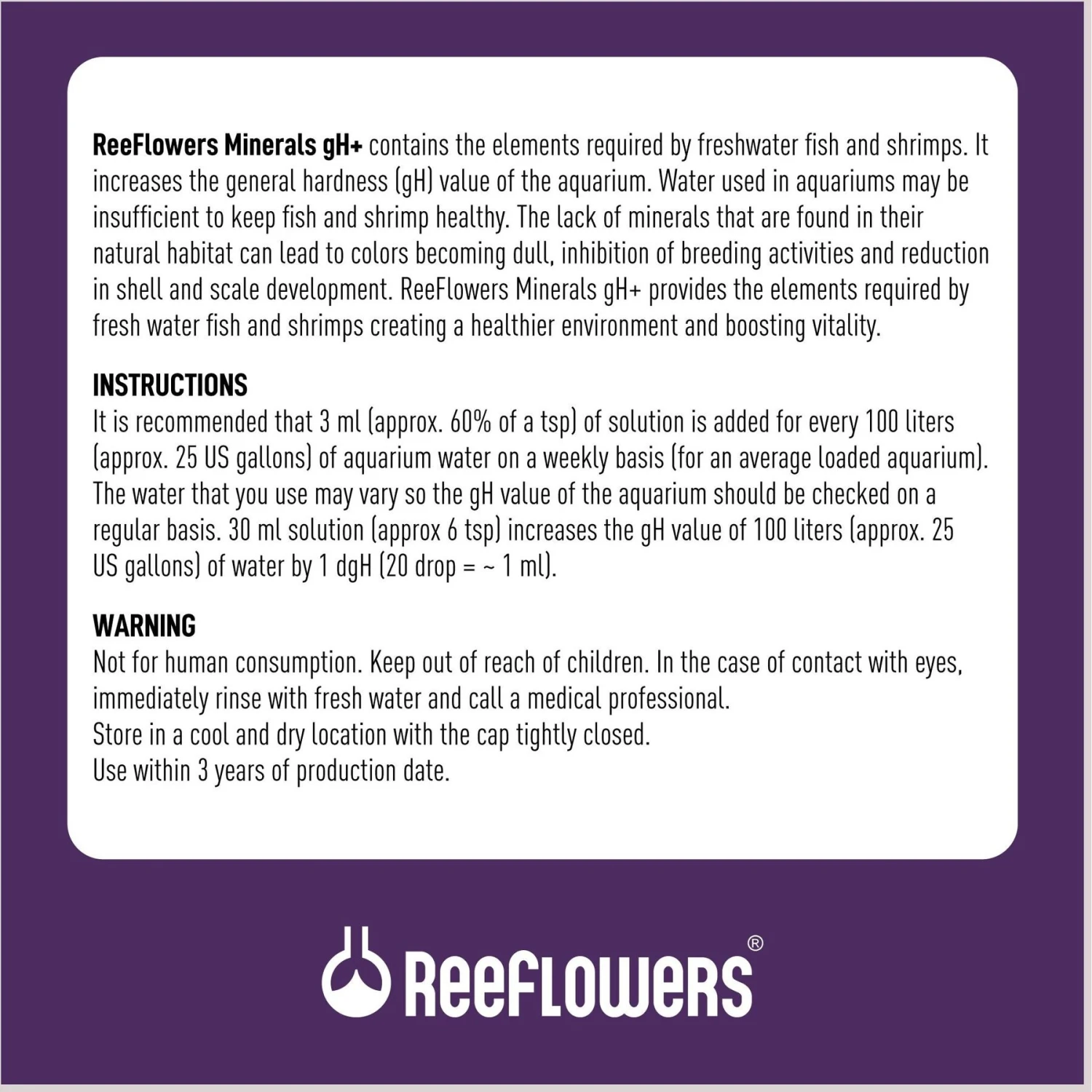 Reeflowers Minerals GH+ Fish Aquarium Water Conditioner 5 Reeflowers Minerals GH+ Fish Aquarium Water Conditioner - Image 3