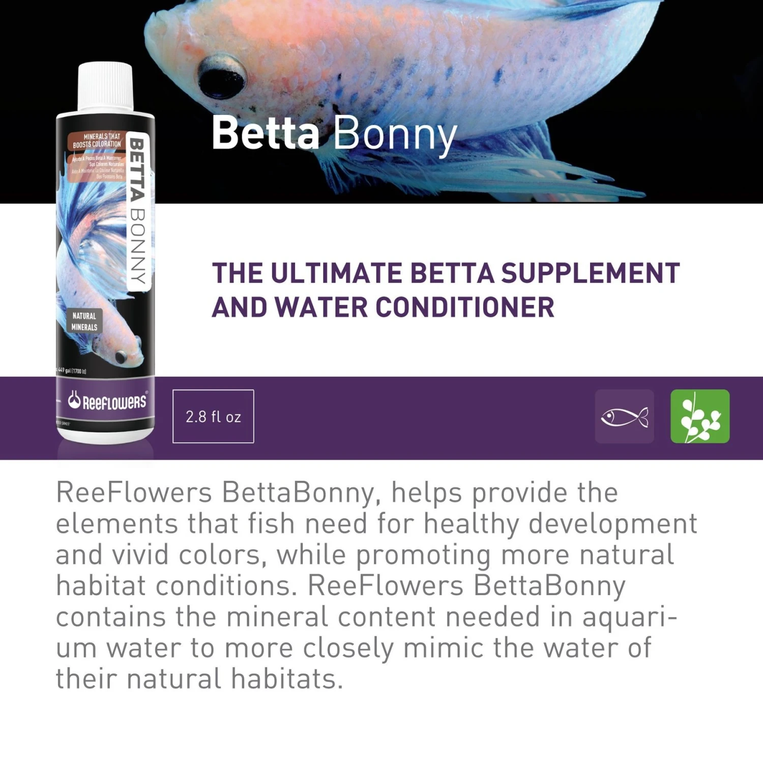 Reeflowers Betta Bonny Fish Aquarium Water Conditioner, 2.9-oz Bottle 4 Reeflowers Betta Bonny Fish Aquarium Water Conditioner, 2.9-oz Bottle - Image 2
