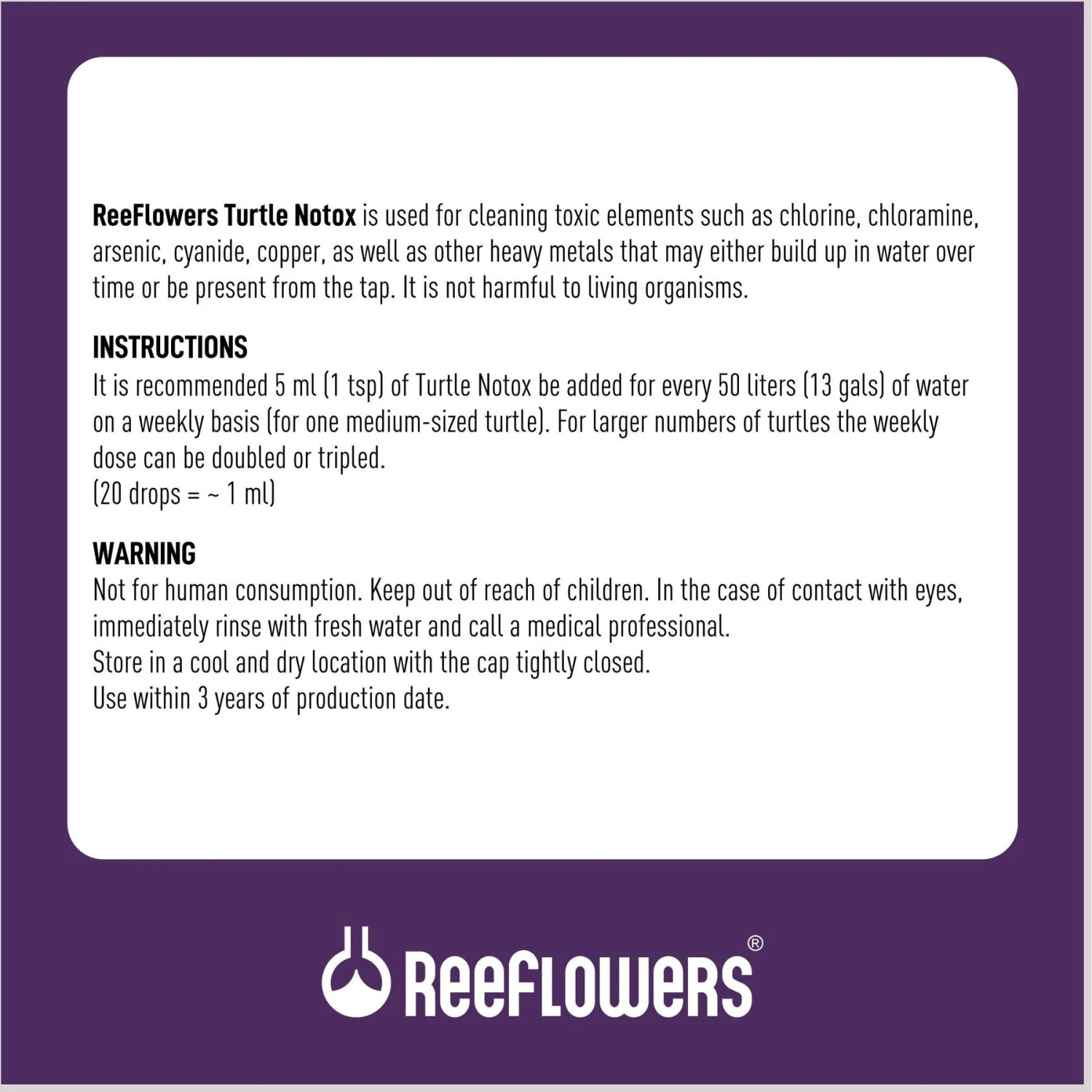 Reeflowers Turtle NoTox Effective Fish Aquarium Water Conditioner, 2.9-oz Bottle 5 Reeflowers Turtle NoTox Effective Fish Aquarium Water Conditioner, 2.9-oz Bottle - Image 3