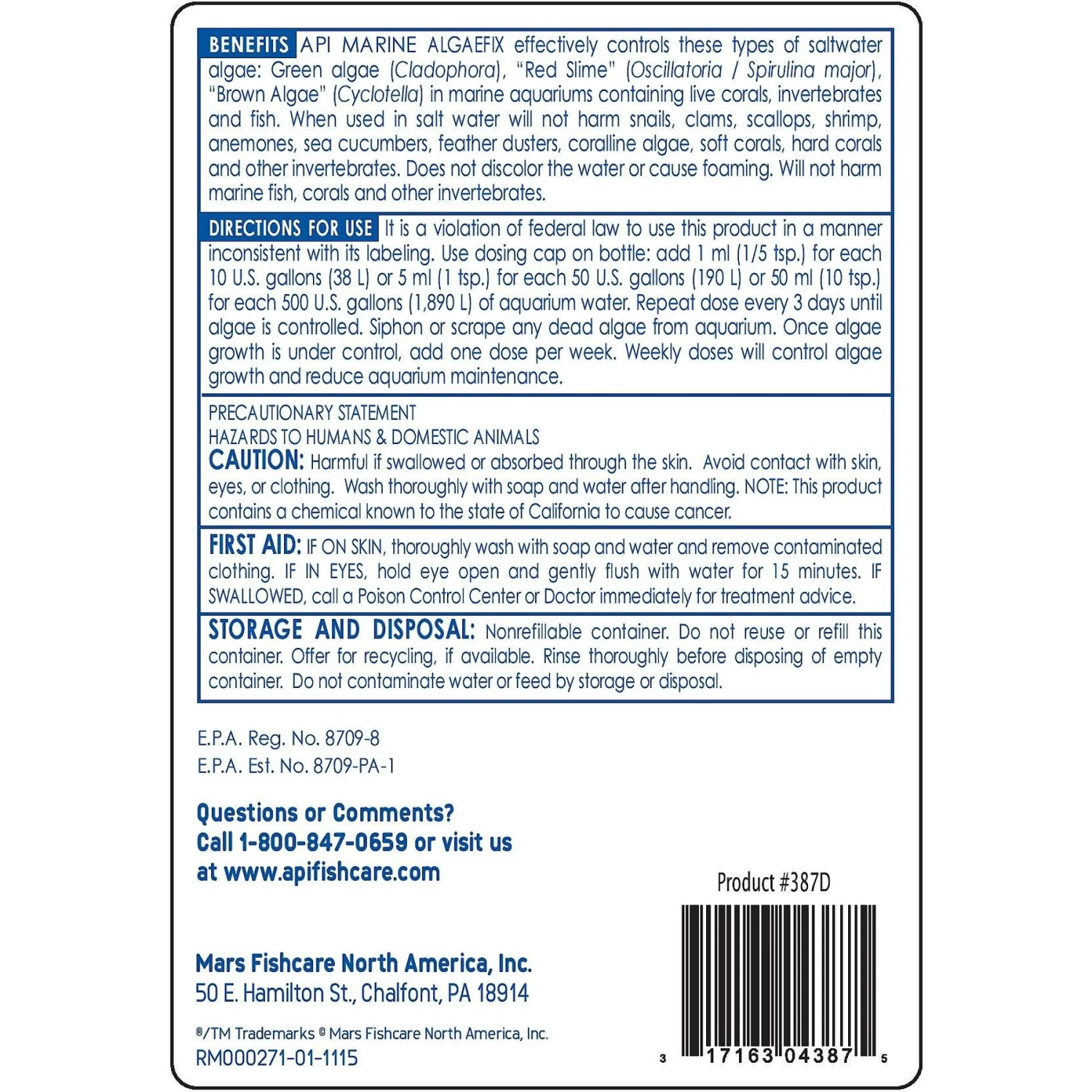 API Marine ALGAEFIX Algae Control 16-oz Bottle 4 API Marine ALGAEFIX Algae Control 16-oz Bottle - Image 2